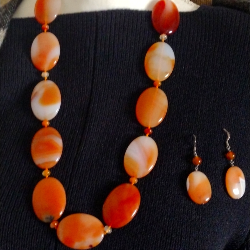 Carnelian stone necklace and earrings